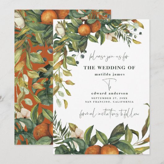Carte Mariage botanique d'agrumes orange (Devant / Derrière)