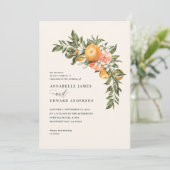 Carte Mariage botanique de fleurs d'agrumes orange (Debout devant)