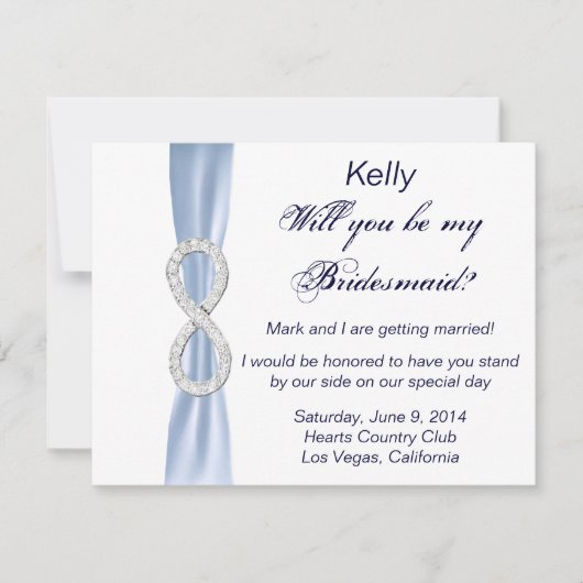 Carte Mariage Bridesmaid Diamond bleu Infinity (Devant)