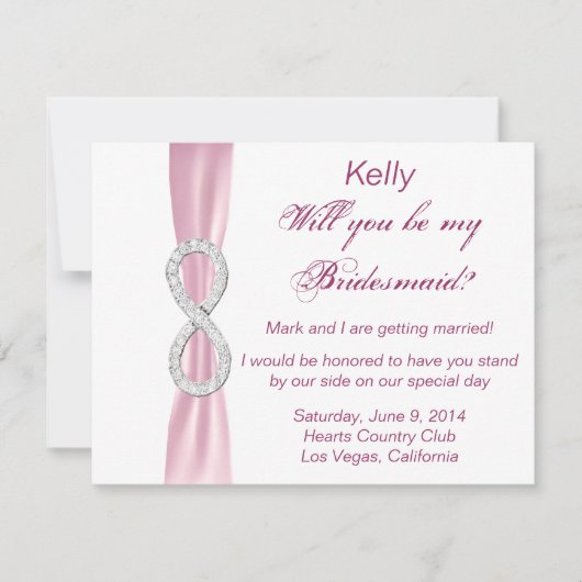 Carte Mariage Bridesmaid rose Diamond Infinity (Devant)