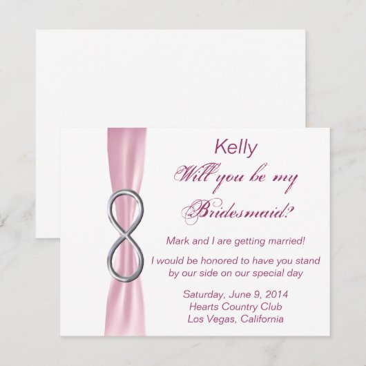 Carte Mariage Bridesmaid rose Infinity (Devant / Derrière)