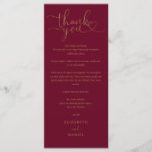 Carte Mariage Burgundy Gold Script Merci (Devant)