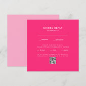 Carte Mariage Carré Fuchsia moderne QR Code RSVP (Devant / Derrière)