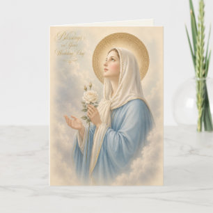 Carte Mariage catholique aux roses blanches de la mère b