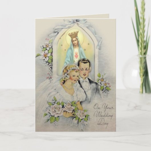Carte Mariage catholique vintage avec écritures et (Devant)