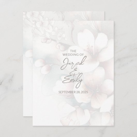 Carte Mariage cerise en fleurs avec code QR (Devant / Derrière)