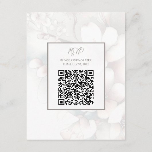 Carte Mariage cerise en fleurs avec code QR (Dos)