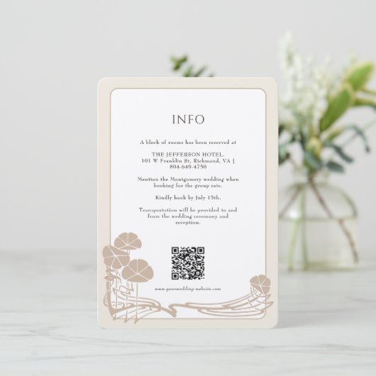 Carte Mariage Chic Botanical Cream Info (Debout devant)