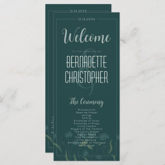 Carte Mariage Chic Moderne Élégant Vert Émeraude Simple (Devant / Derrière)