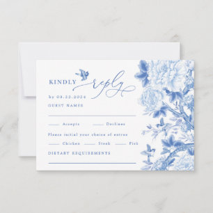 Carte Mariage classique bleu blanc Chinoiserie RSVP
