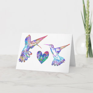 Carte Mariage Colibri et Cœur d'Amour à l'Aquarelle