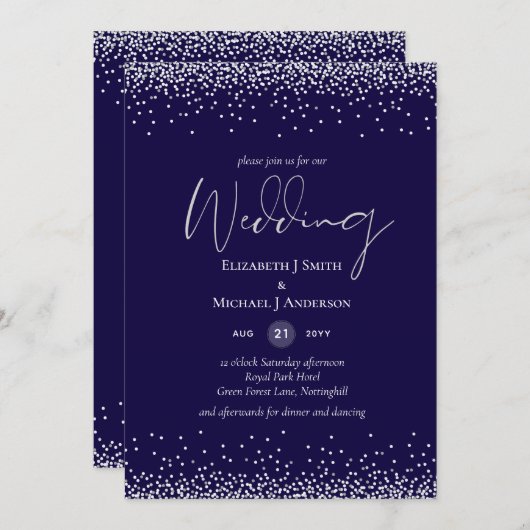 Carte Mariage Confetti bleu marine (Devant / Derrière)