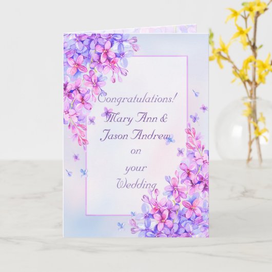 Carte Mariage couleur Aquarelle violet Lilac (Fleur jaune)