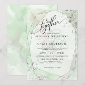 Carte MARIAGE | Couleur d'eau appliquée à l'argent du Ro (Devant / Derrière)