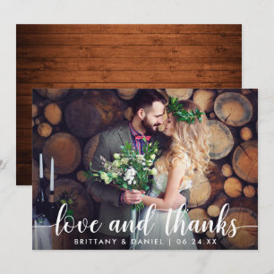 Carte mariage Couple Photo Wood Love and Thanks