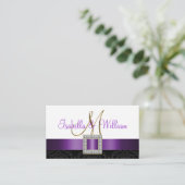 Carte Mariage damassé blanche violet noir (Debout devant)