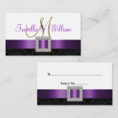 Carte Mariage damassé blanche violet noir (Devant / Derrière)