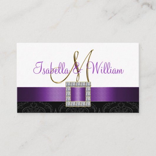 Carte Mariage damassé blanche violet noir (Devant)