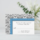 Carte Mariage damassé Bleu avec pointillé Réponse (Debout devant)