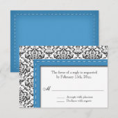 Carte Mariage damassé Bleu avec pointillé Réponse (Devant / Derrière)