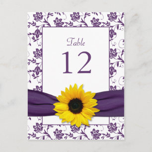 Carte Mariage damassé de tournesol blanc violet