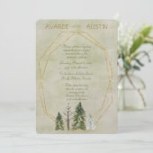 Carte Mariage dans les pins Vert et Or (Debout devant)
