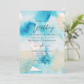 Carte MARIAGE d'aquarelle BUDGET Sea Glass Shades (Debout devant)