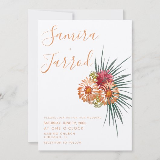 Carte Mariage d'aquarelle de la main de la pêche végétal (Devant)