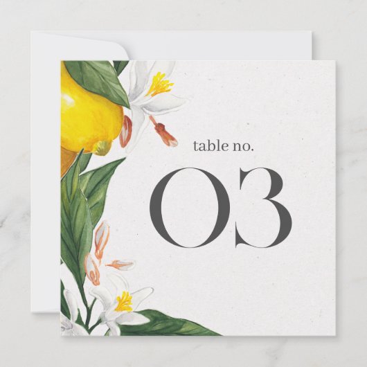 Carte Mariage d'aquarelle Fleur Blanche Citron N° tablea (Devant)