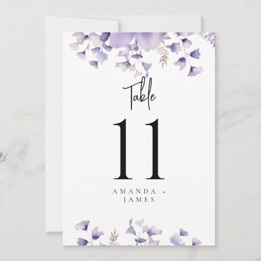 Carte Mariage d'aquarelle florale pourpre Numéros de tab (Devant)