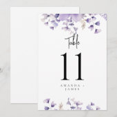 Carte Mariage d'aquarelle florale pourpre Numéros de tab (Devant / Derrière)