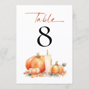 Carte Mariage de bougie Citrouille orange Numéro de tabl