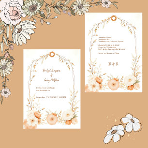 Carte Mariage de cadre fleuri rustique beige neutre