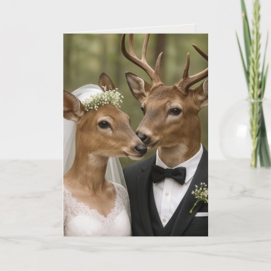 Carte Mariage de cerf et biche dans la forêt (Devant)