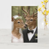 Carte Mariage de cerf et biche dans la forêt (Fleur jaune)