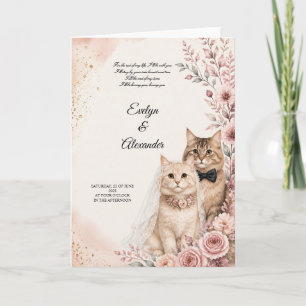 Carte Mariage de Chat Romantique Roses Roses Aquarelle M