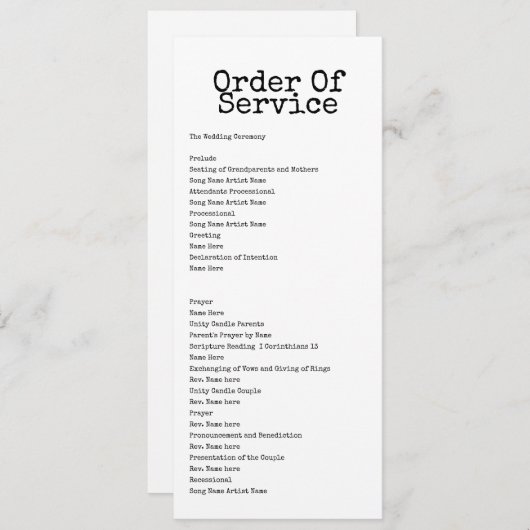 Carte Mariage de commande de machine à écrire (Devant / Derrière)