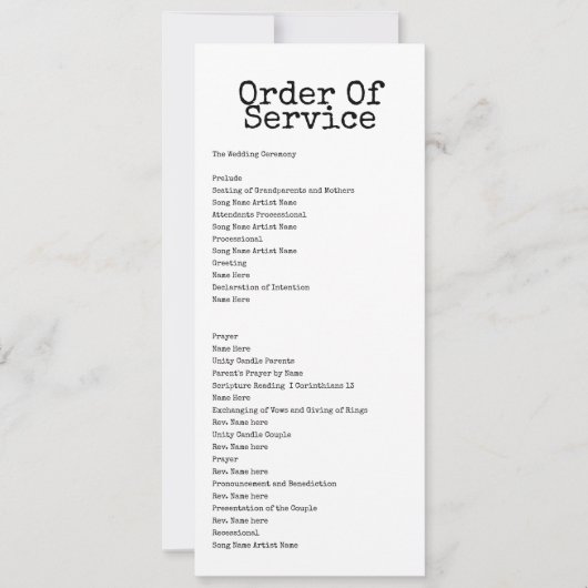 Carte Mariage de commande de machine à écrire (Devant)