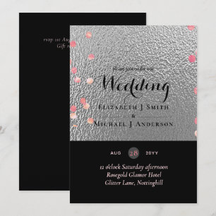 Carte Mariage de Confetti en argent noir rose Rosegold