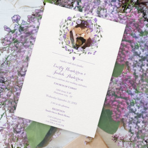 Carte Mariage de couronnes florales de lavande violette 