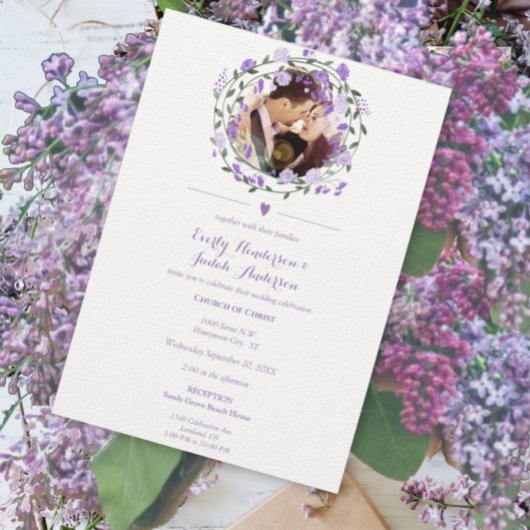 Carte Mariage de couronnes florales de lavande violette