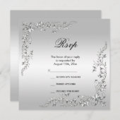 Carte Mariage de décoration d'argent élégant RSVP (Devant / Derrière)