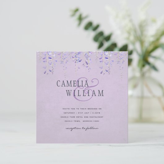 Carte Mariage de dentelle moderne violet (Debout devant)