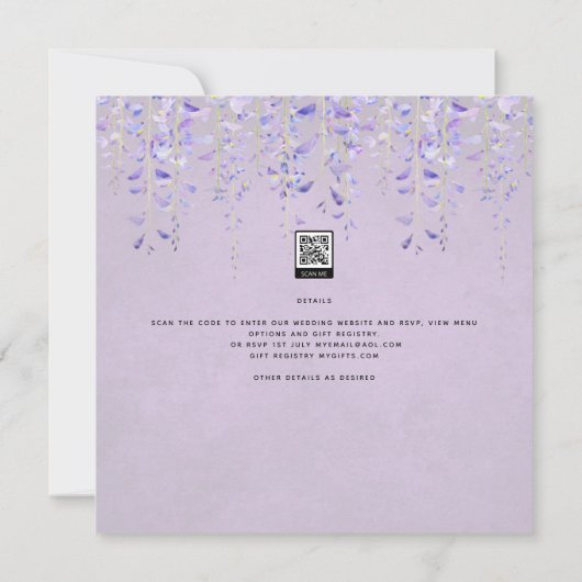 Carte Mariage de dentelle moderne violet (Dos)