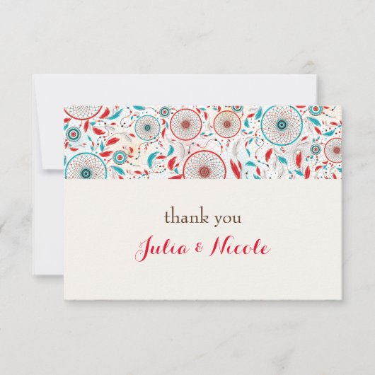 Carte Mariage de Dreamcatcher en plumes de la tribu Boho (Devant)