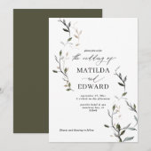 Carte Mariage de feuillage botanique en feuilles esquiss (Devant / Derrière)