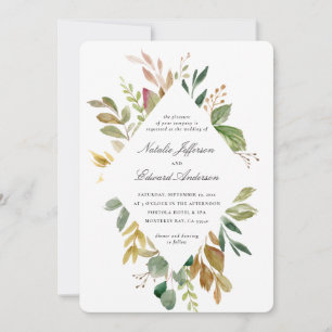 Carte Mariage de feuillage vert, brun et or