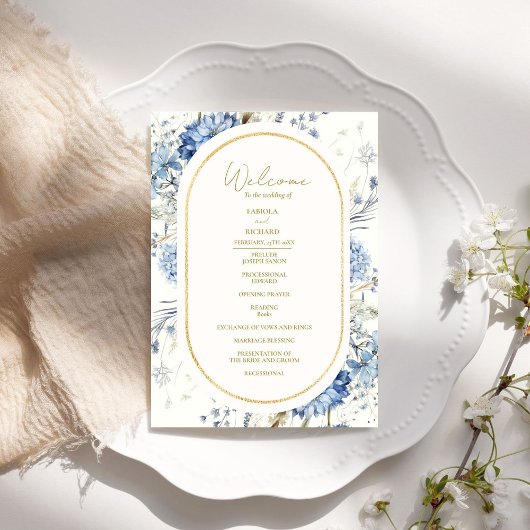 Carte Mariage de fleurs de printemps bleu Dusty