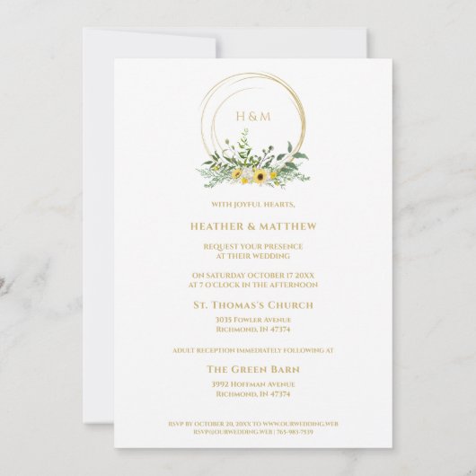 Carte Mariage de fleurs de soleil d'été sophistiqué (Dos)