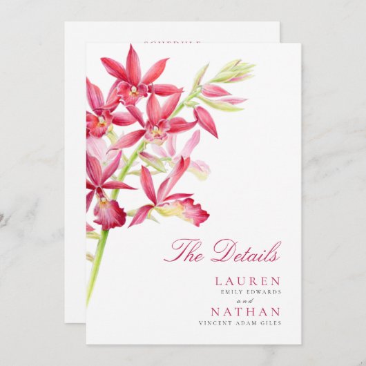 Carte Mariage de fleurs d'orchidées rouges informations (Devant / Derrière)